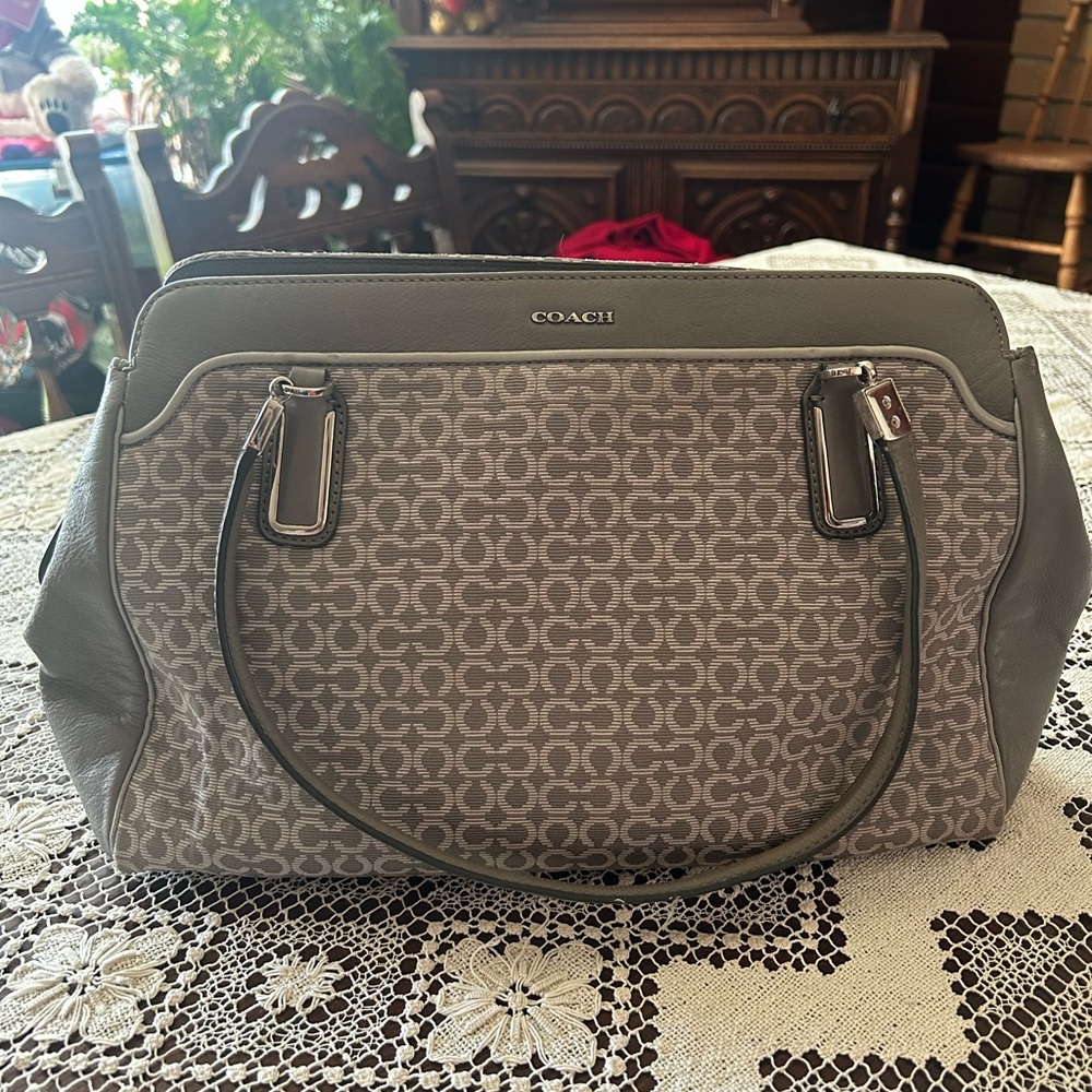Coach Gray and Silver Signature Shoulder Bag